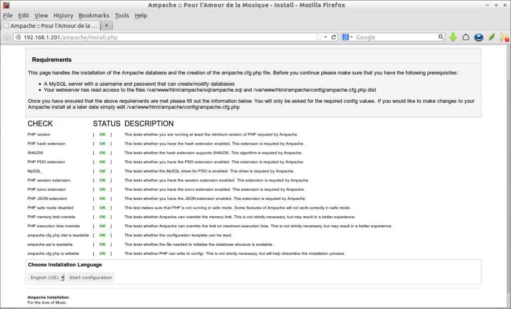 Ampache :: Pour l’Amour de la Musique - Install - Mozilla Firefox_001