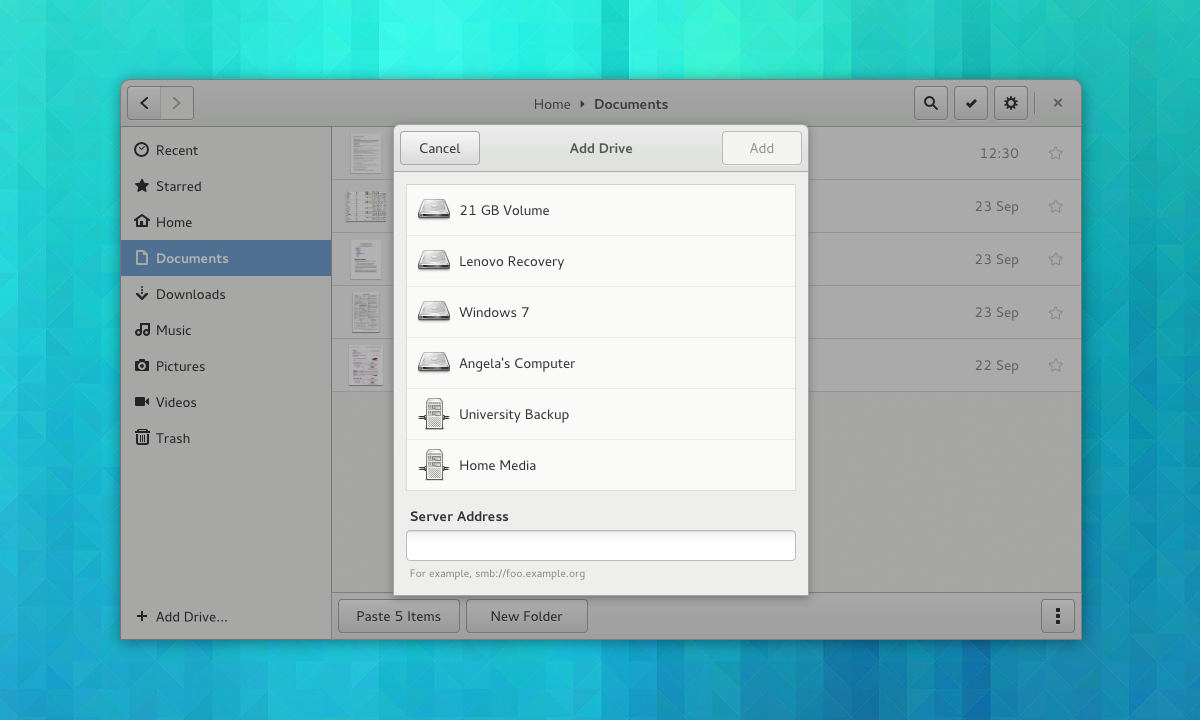 Nautilus add drive dialog