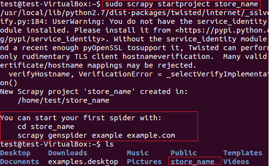 Fig:5 Creation of new project in Scrapy Framework