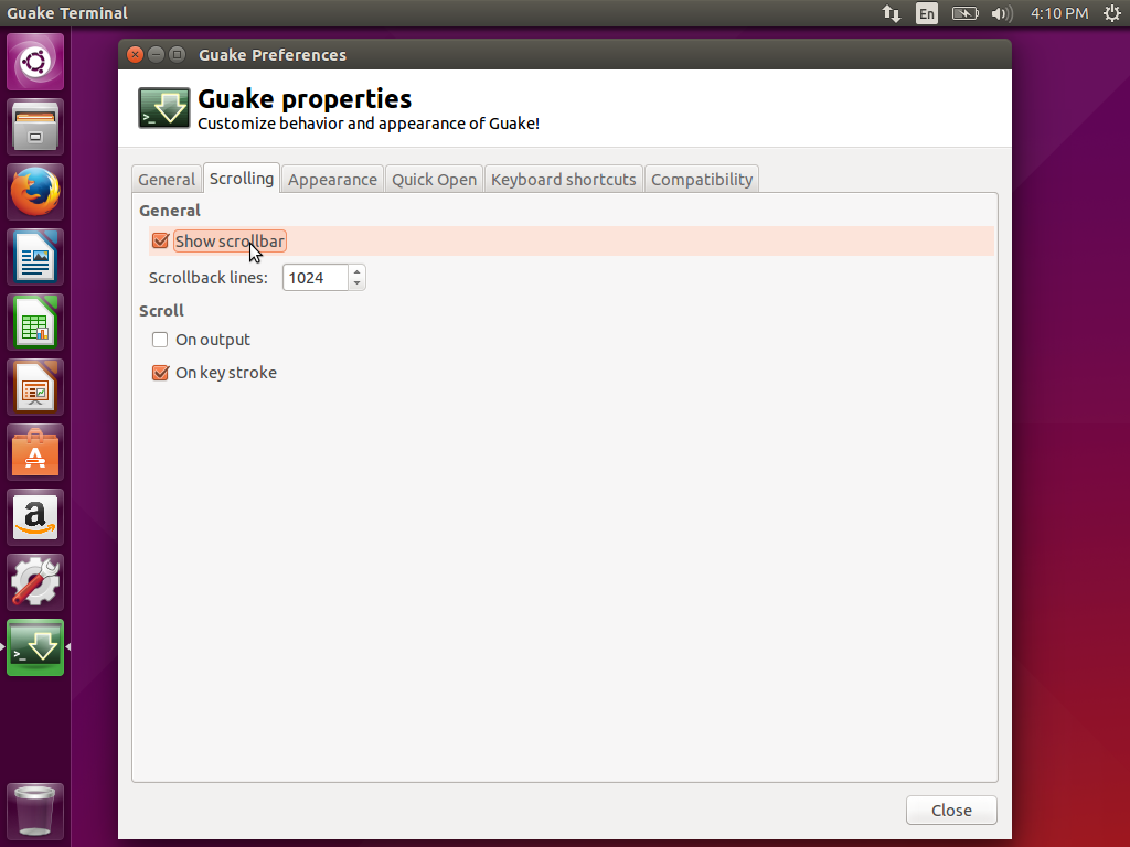 Guake Scrolling Settings