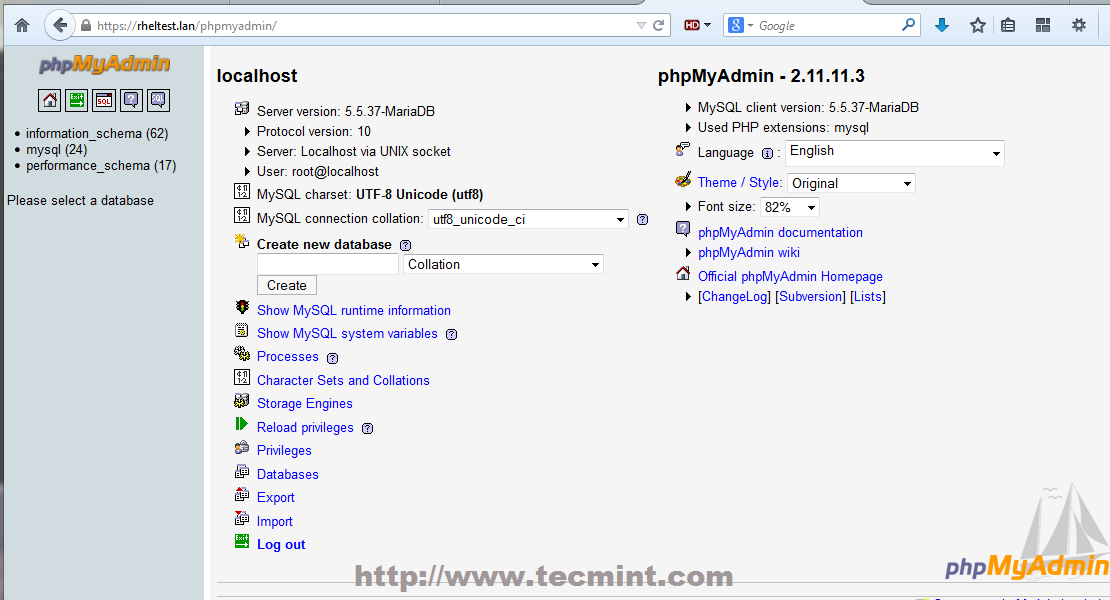 PhpMyAdmin Dashboard