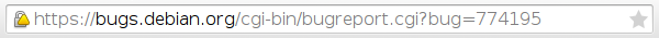 URL bar for https://bugs.debian.org, with orange alert symbol