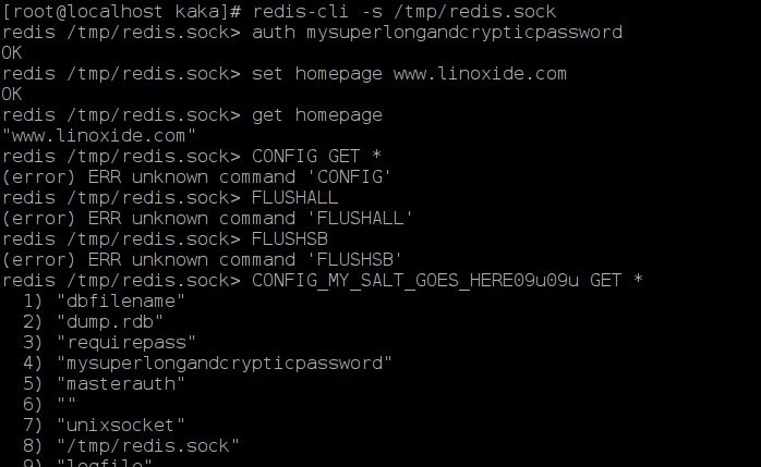 Access Redis through unix with password and command changes