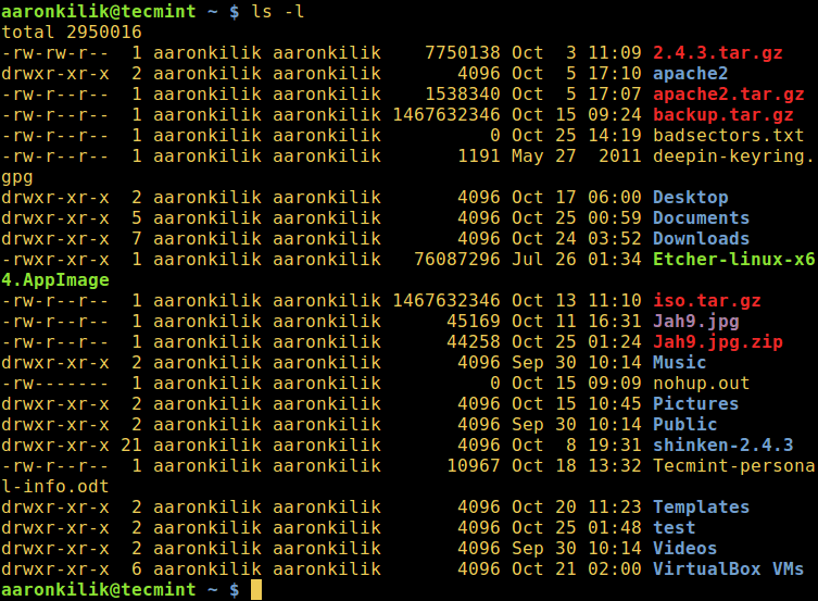 Long List Directory Contents