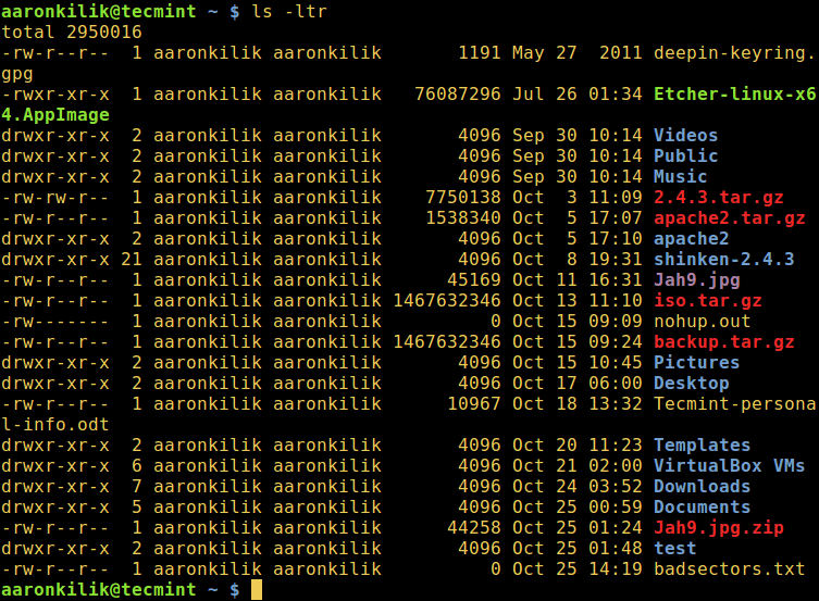 Sort ls Output Reverse by Date and Time