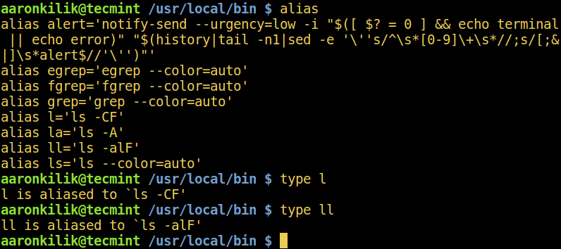 Show All Aliases in Linux