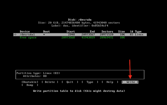 Write partition to disk