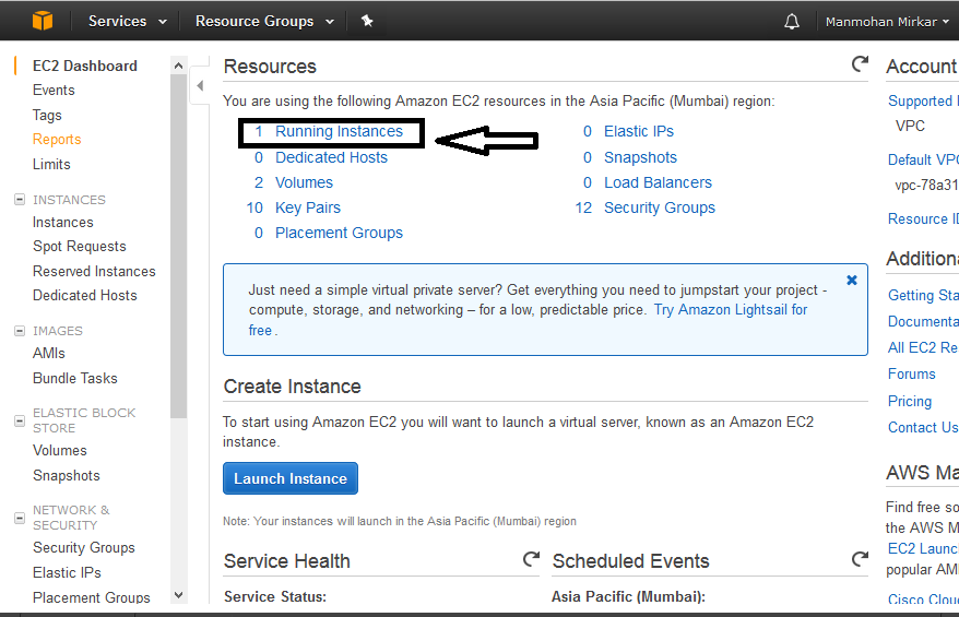 Go to the running EC2 instance