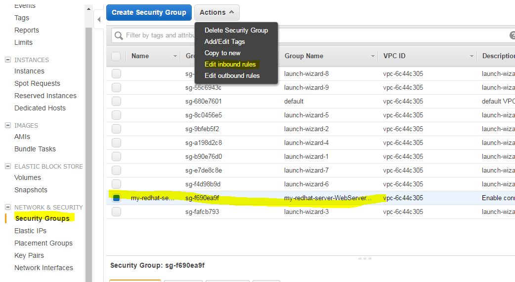 AWS inbound rules