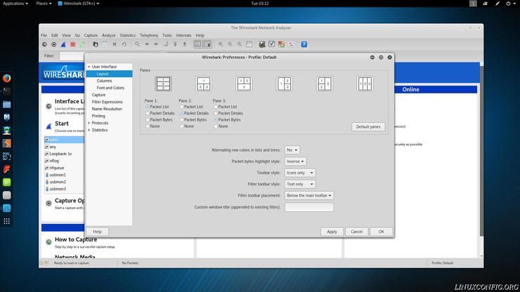 Wireshark’s layout configuration