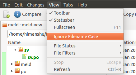 Meld ignore filename case