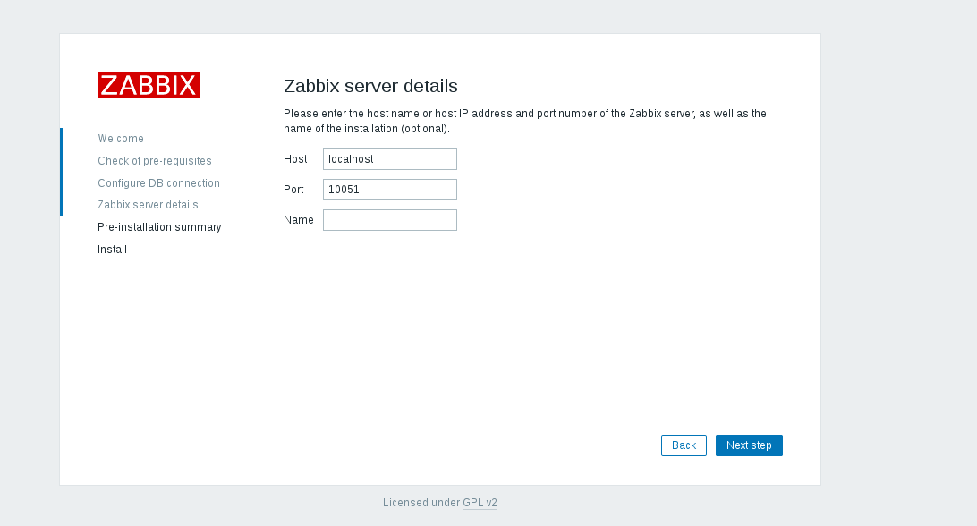 Zabbix server details