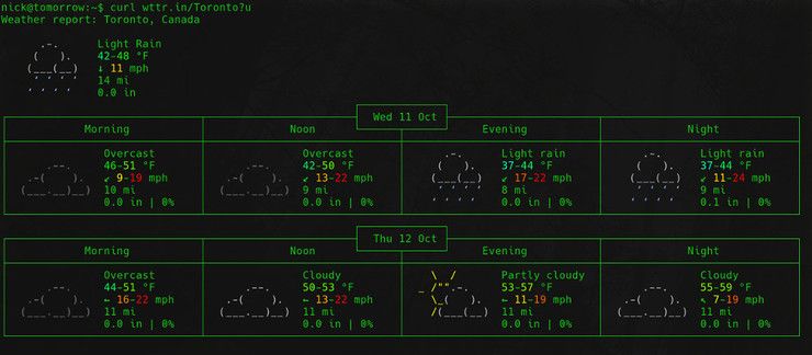 Change unit system in wttr.in