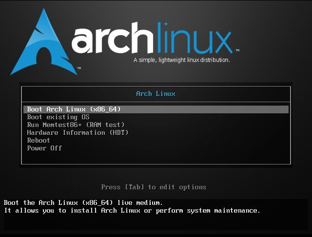 Arch Linux 安装引导菜单