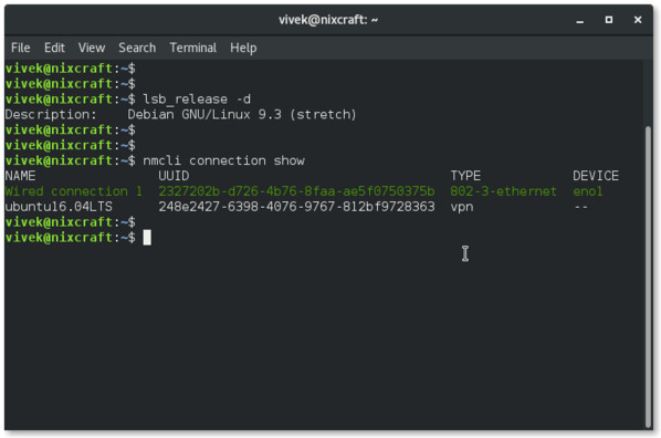 View the connections with nmcli