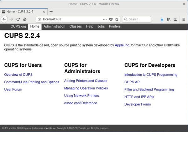 Using the CUPS web interface