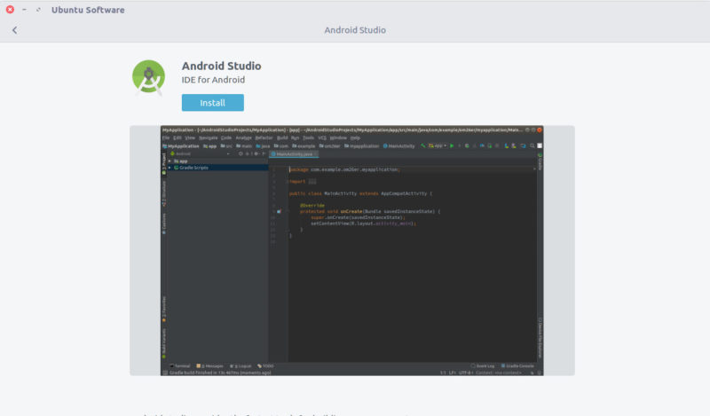 Install Android Studio in Ubuntu from Software Center