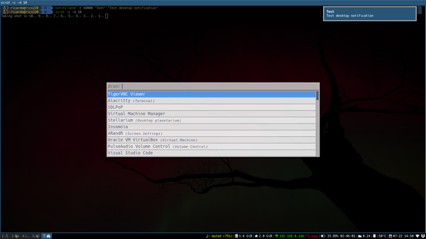 i3 with rofi menu and dunst desktop notifications