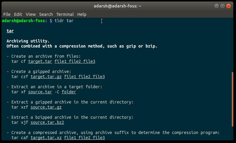 tar tldr page