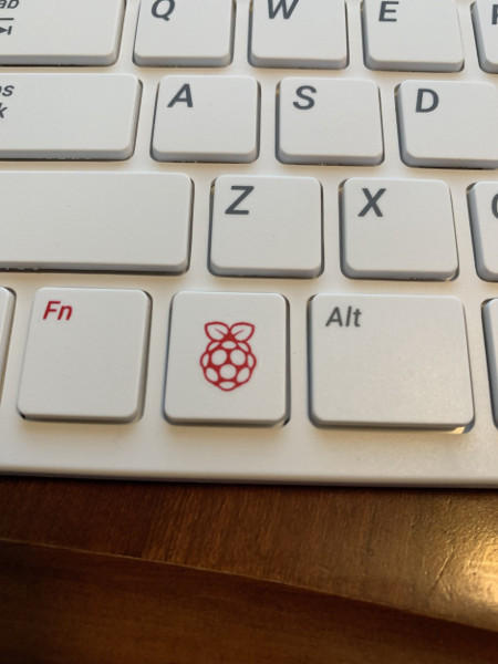 Raspberry Pi logo on the keyboard