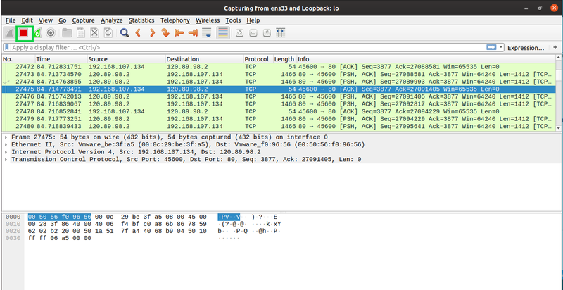 Stop packet capture in Wireshark