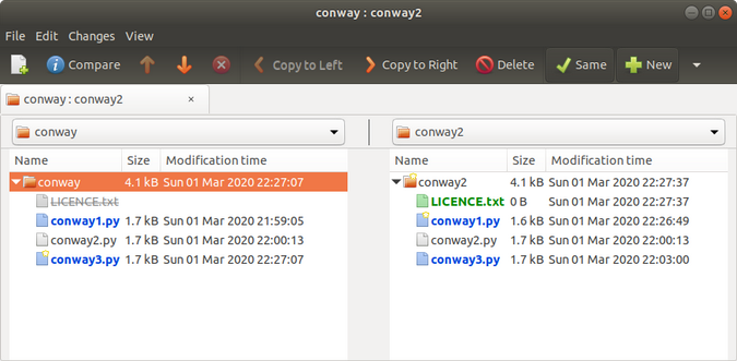 Comparing directories in Meld