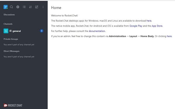 Rocket Chat home page