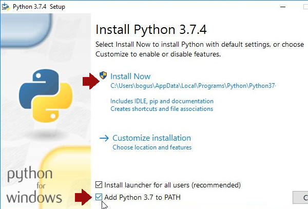 Select “Add Python 3 to PATH”