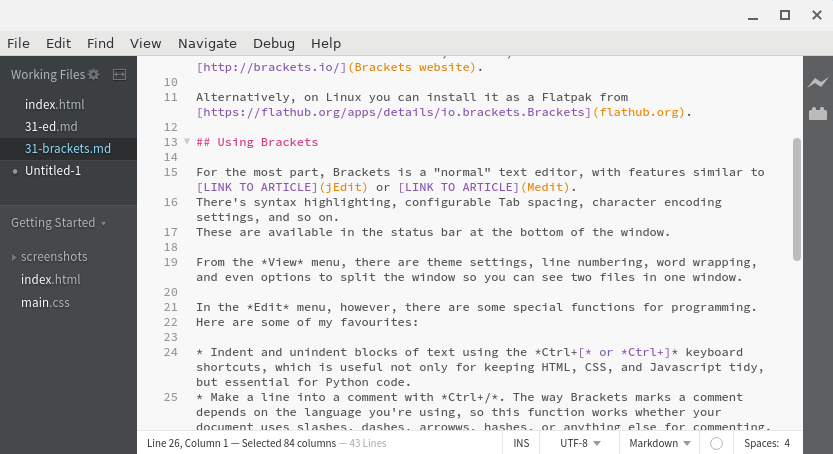 Brackets editor