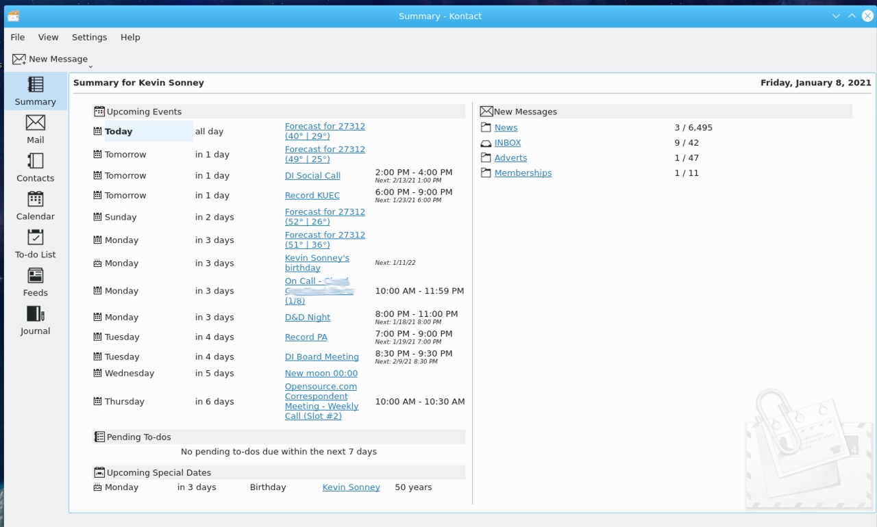 Kontact Summary screen