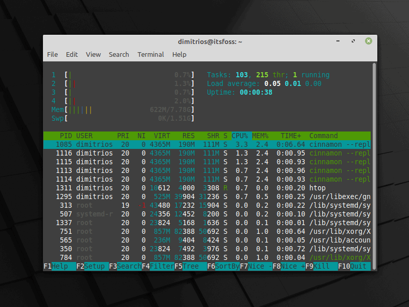 Linux Mint 20 Cinnamon idle system stats