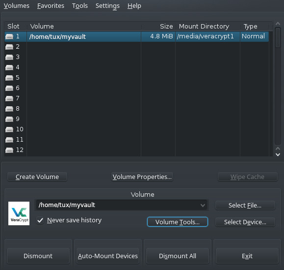 Mounting a VeraCrypt volume