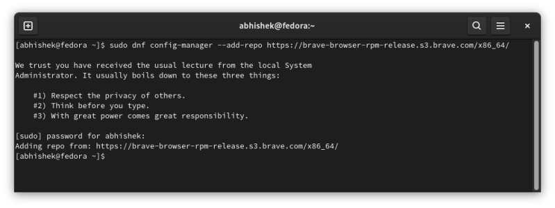 Adding Brave Browser repository in Fedora Linux