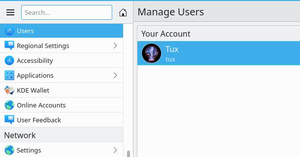 Users in KDE System Settings