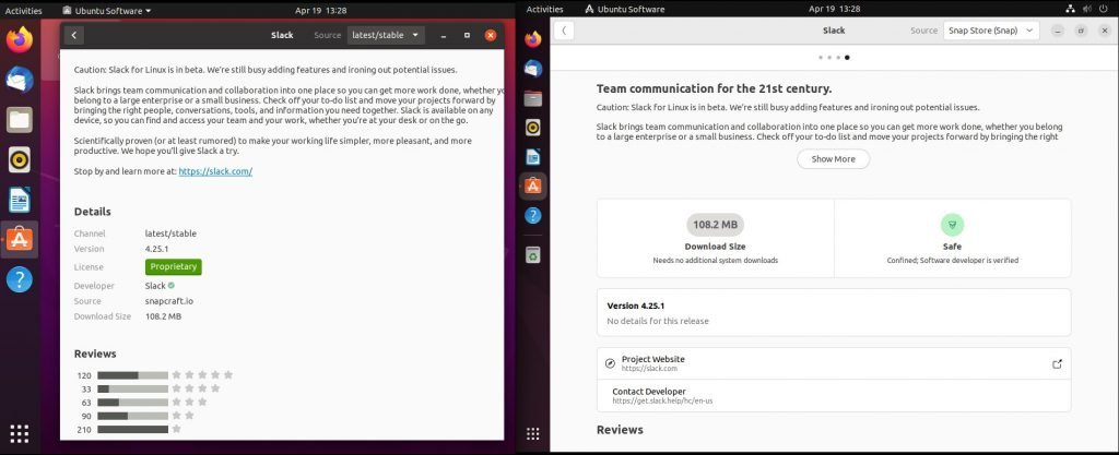 GNOME Software – Details page difference