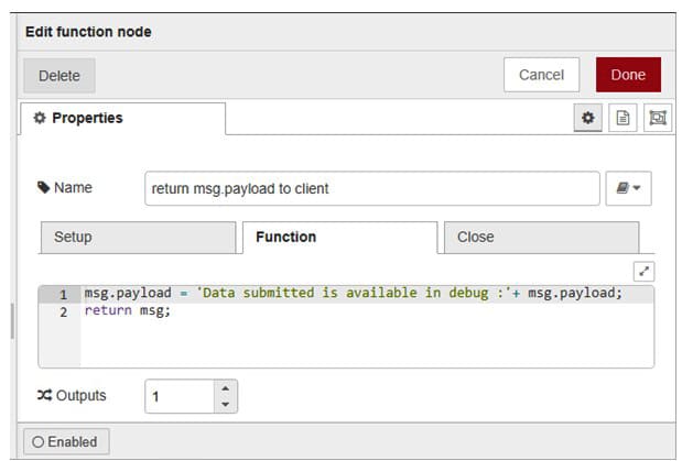 Figure 12: Function node property configurations