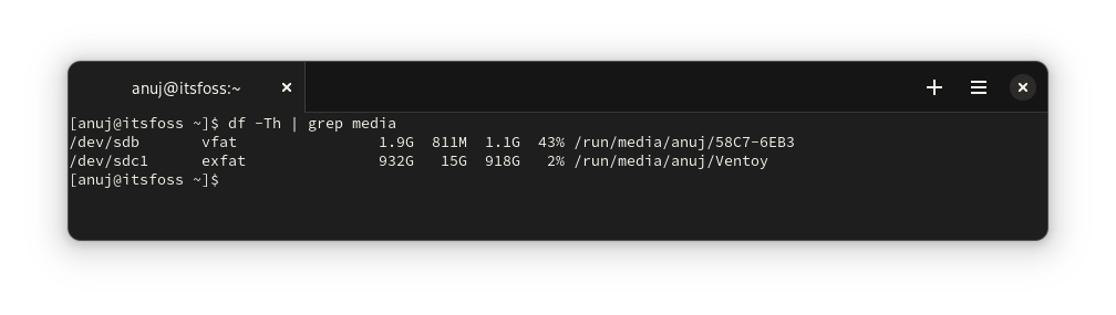 Use df command to list mounted USB drives