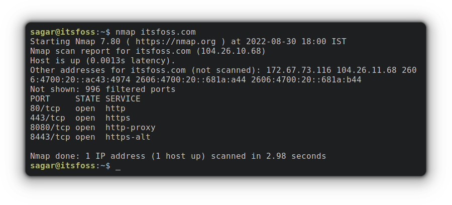 nmap itsfoss.com