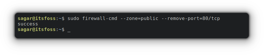 sudo firewall-cmd –zone=public –remove