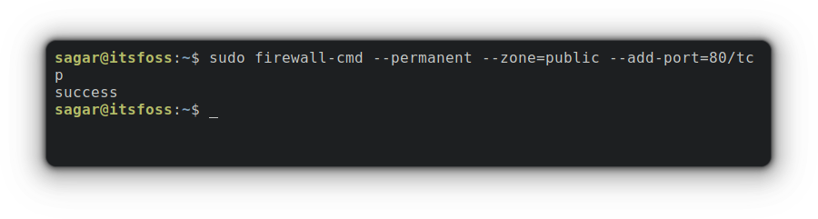 sudo firewall-cmd –permanent –zone=public