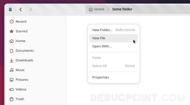 New File Option in Files Context Menu