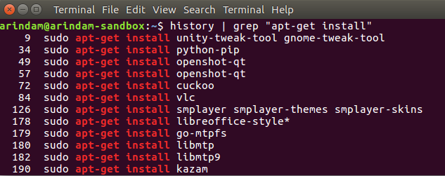 List of apt installed app – History
