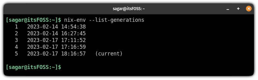 nix os listing generations via terminal