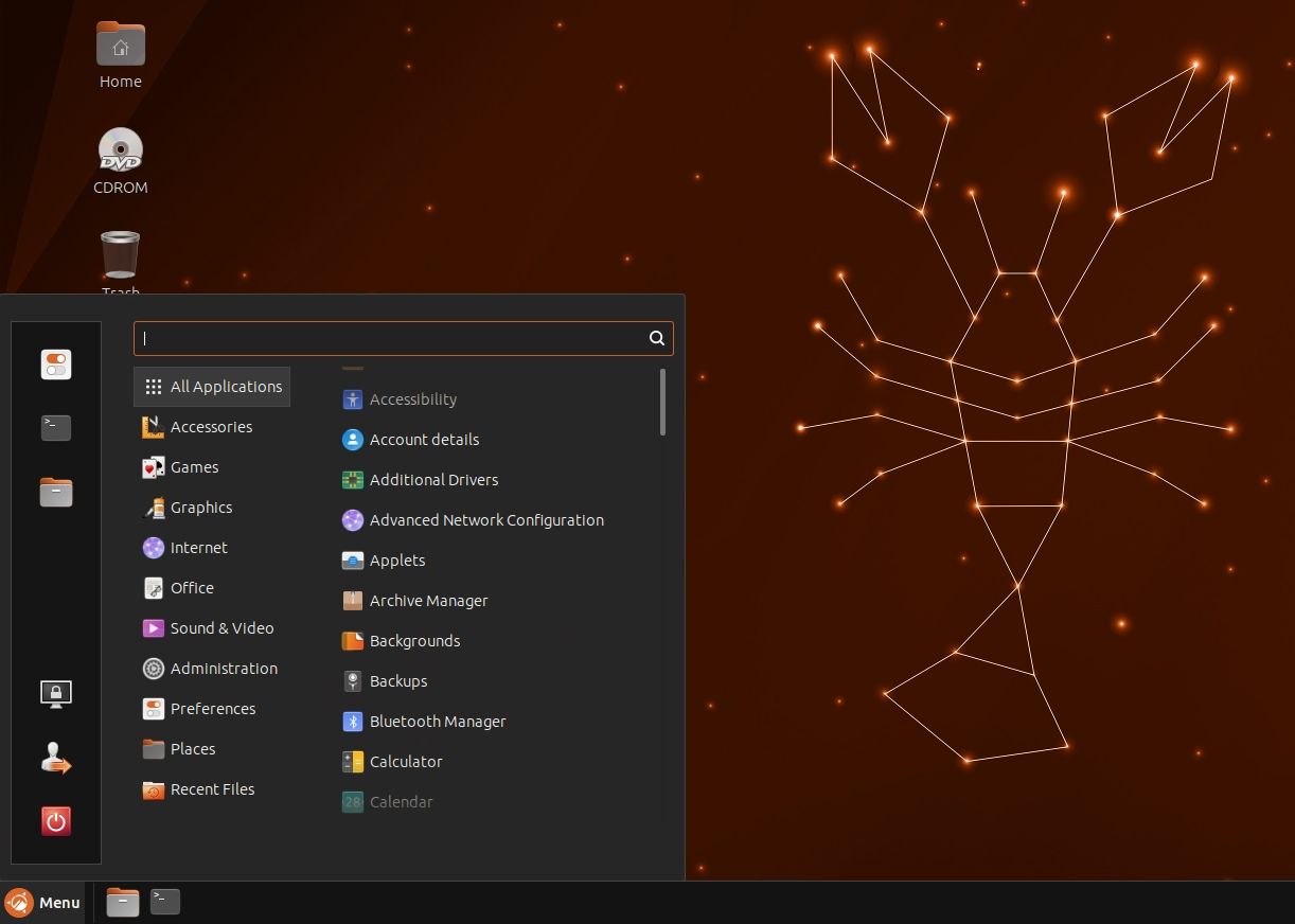 Ubuntu Cinnamon 菜单截图