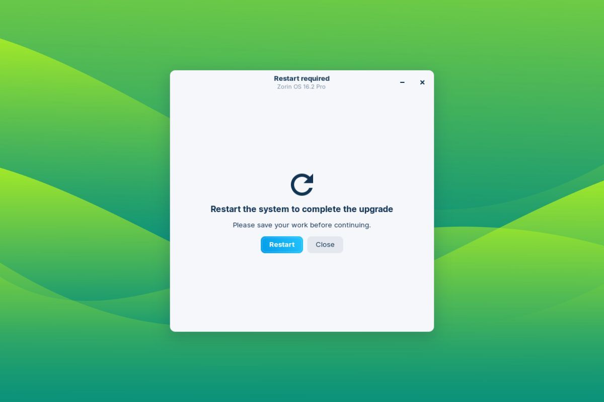 a screenshot of the zorin os updater’s final reboot system screen